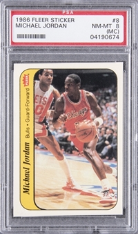 1986/87 Fleer Sticker #8 Michael Jordan Rookie Card – PSA 8 NM-MT (MC)